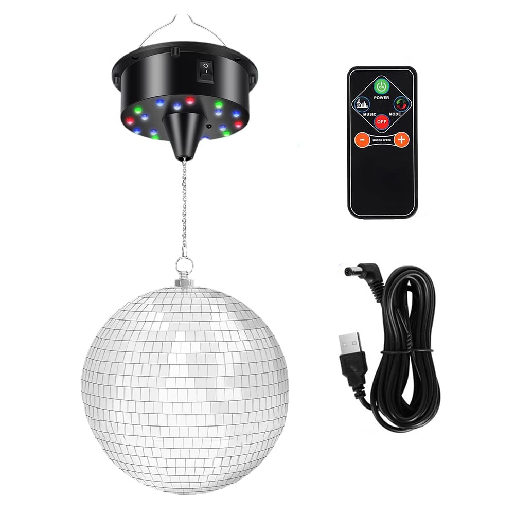 Boule Disco à Suspendre de 7,8 Pouces, Boule Disco Lumineuse à LED, Boule Disco Rotative, Décorations pour Fêtes en Intérieur