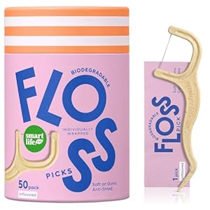 Individually Wrapped Dental Floss Picks – Biodegradable Plant Based Flosser Handle & Packaging | Toothpick Stick Soft On Gums & Teeth | Eco Friendly, Zero Waste | Natural Unflavored, 50x