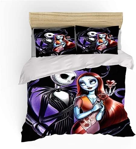 Ankeyoo Nightmare Christmas Bedding Set Valentine's Day Decor Gifts Present Jack Skellington Sally Bed Comforter Cover 1PC Duvet Cover with 2PCS Pillowcases image 4