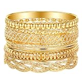 Neyauo 7 Pcs Gold Bangles Bracelets for Women, Boho Chunky Stackable Bracelet Set with Textured Designs, Vintage Multi Layer Jewelry Set for Wedding, Festival, Beach & Daily Wear