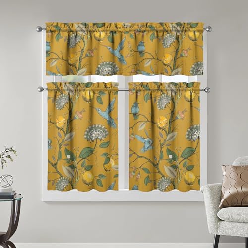 Image of Lemon Kitchen Curtains 3 Piece Set Tier Valance Window Decor | 3 Piece Kitchen Curtain Set Includes 54x18in Valance and Two 27.5x36in Tier Curtains for Kitchen, Bedroom and Living Room