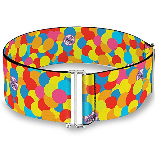 Buckle-Down Disney Belt, Cinch Belt Up Balloons Grape Soda Badge Stacked Multi Color, 3.0 Inch Wide, Adjustable