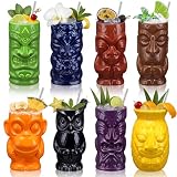 Yungyan 8 Pcs Ceramic Tiki Mugs for Cocktails Tiki Cups for Party Hawaiian Cups Tropical Drinkware for Luau Exotic Party Barware Home Bar Decoration (Mixed Styles)