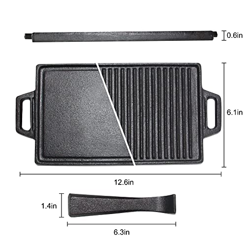 Cast Iron Reversible Grill Plate,Cast Iron Cookware With Removable Handle,Cast Iron Steak Plate Sizzle Griddle,Pre-Seasoned Cast Iron Oven Grill Pan #TOP4
