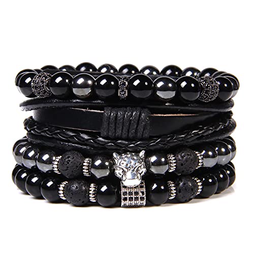 Set de pulseras de cuero con piedra natural estilo punk miniatura 1