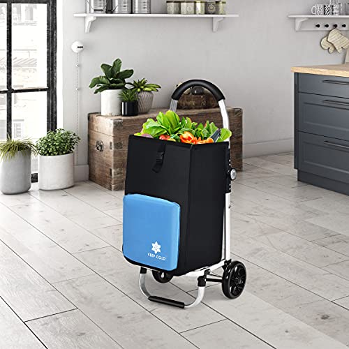GOPLUS Klappbarer Einkaufstrolley, Einkaufswagen auf Rollen, mit Abnehmbarer Oxford-Tasche und isoliertem Kühlfach… – Bild 5