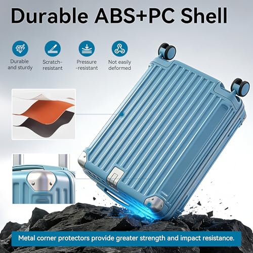 HEJIHUI Carry On Luggage with Spinner Wheels,PC Hard Shell Suitcase with USB Port,Lightweight Travel Luggage Airline Approved for Men Women,Light blue,3-Piece Set (14/20/24) — view 4