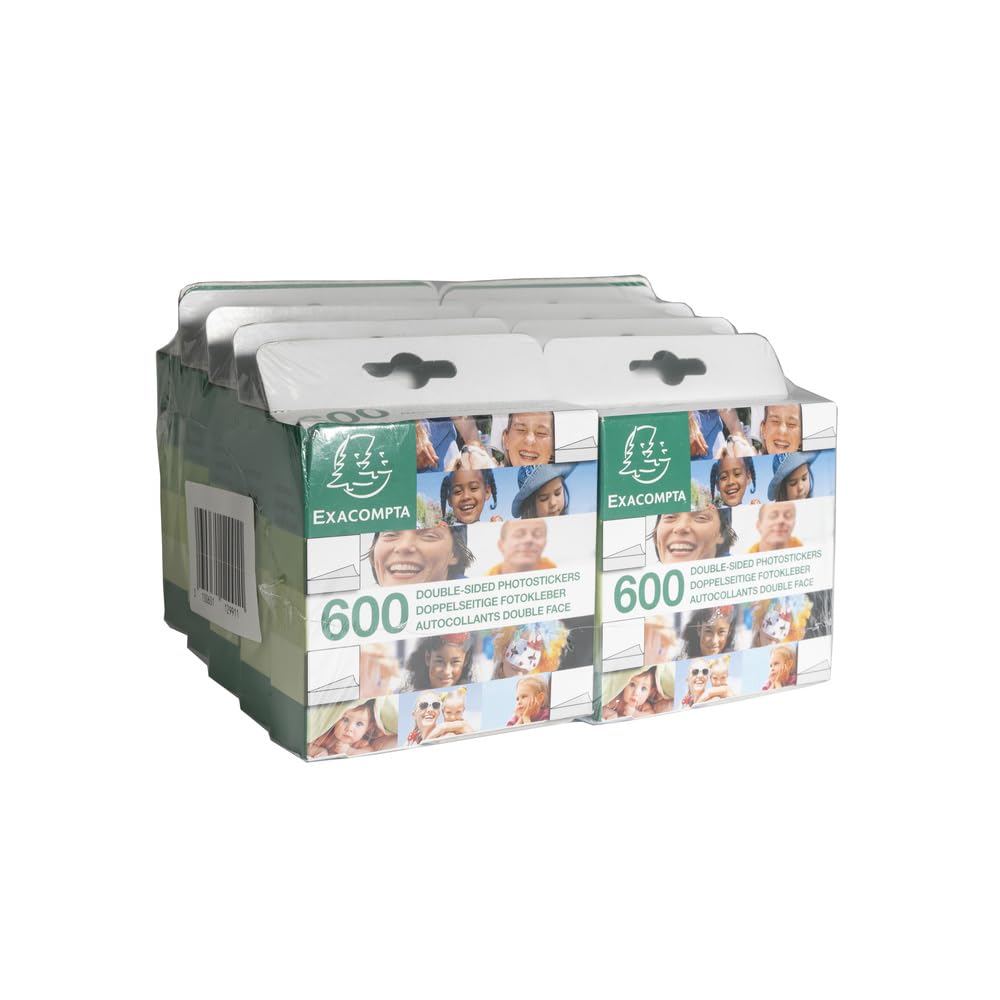 Exacompta - Réf. 12991E - Paquet de 10 boîtes de 600 autocollants photos double face - Blanc - sous film par 10 - Emballage dans une boîte distributrice carton