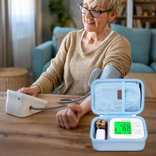 Elonbo Tragetasche für iHealth Track Smart Oberarm Blutdruckmessgerät, Wireless Bluetooth Blutdruckmessgerät Reise Schutztasche Aufbewahrungshalter, Mesh Tasche passt Range Manschette, Blau
