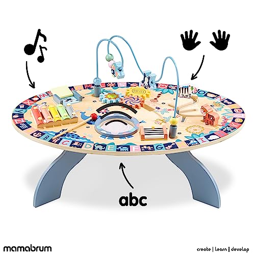 mamabrum Table d’activité en Bois 7-en-1 – éveil Musical (Tambour, cymbales), motricité & Jeu sensoriel – Bois Massif, sécurité dès 6 Mois – idéal Partage & Apprentissage – vue 4