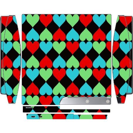 Retro Colored Hearts Vinyl Decal Sticker Skin by ElitePrinting for Playstation 3 & PS3 Slim