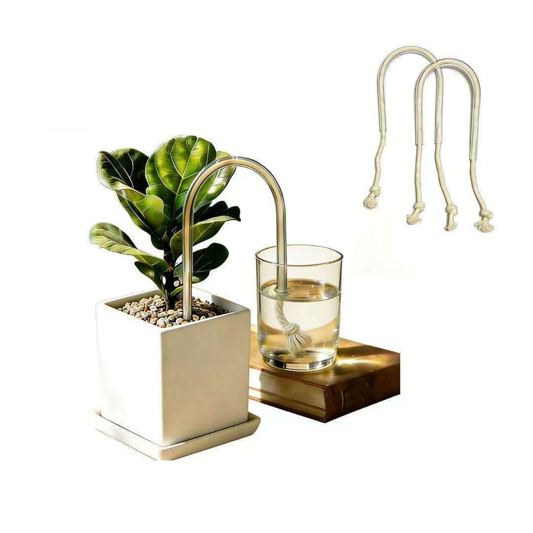 Pflanzen Selbstbewässerung Geräte aus U-förmigem Glas mit Baumwollkordel, Pflanzenbewässerungsgeräte für mühelose Pflanzenpflege, 2 Stück