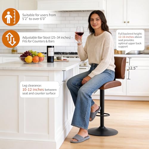 Image of FIRAVOE Adjustable Height Bar Stools Set of 4 with Backs for Kitchen Island