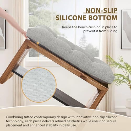 downluxe Indoor Bench Cushion for Indoor Furniture, Non-Slip Tufted Overstuffed Textured Foam Bench Seat Cushion, 48" X 16" X 4", Light Grey, 1 Pack by downluxe - Used condition - Image 5