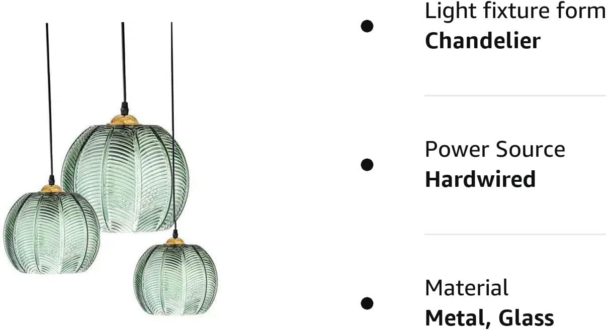 Lampade a Sospensione Moderne in Vetro, lampadario a 3 Teste con Design a Zucca Verde e Paralume in Vetro scanalato, Cavo Regolabile, Lampada a Sospensione da soffitto per Camera da Letto, s