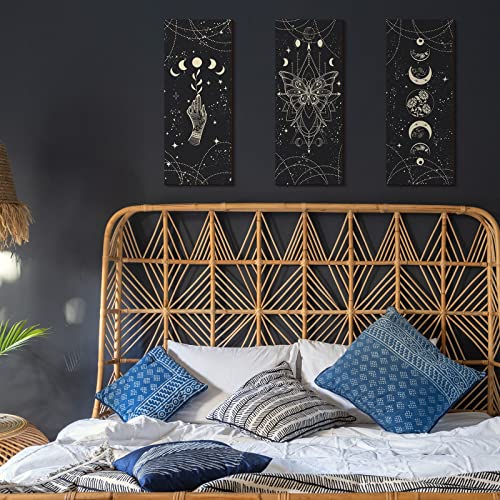 Ferraycle 3 Pcs Christmas Witchy Wall Decor Boho Wall Art Phases Moon Gothic Gift Celestial Crescent Minimalist Aesthetic Nordic Hanging Sign Gifts for Pagan Yule Xmas Witchy Home Room(Light Color)