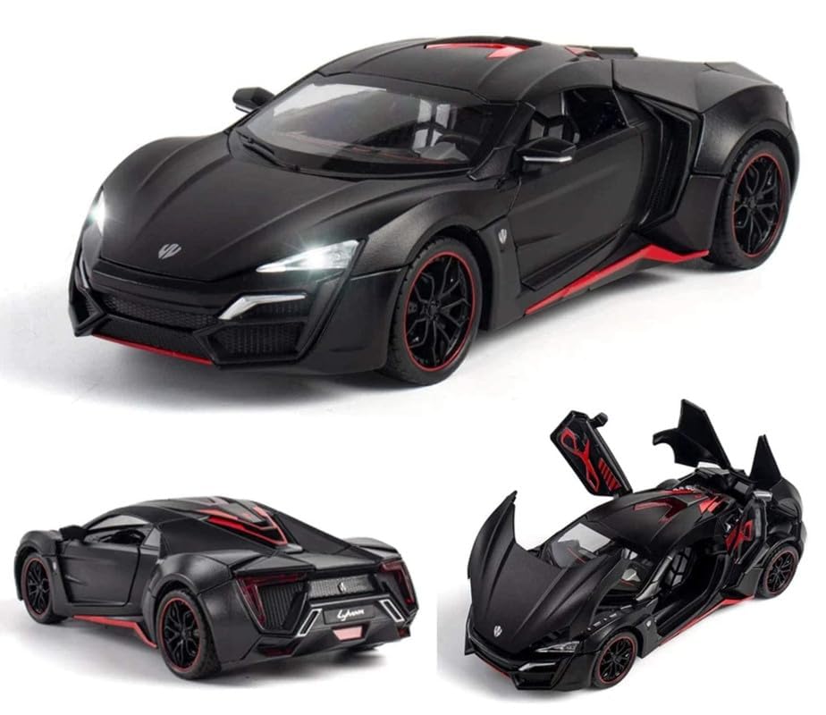 Image of LYKAN HYPERSPORT Sport 1:24 Big Size Diecast Scale Model Alloy Metal Pull Back Toy car for Kids with Openable Doors & Light, Music Toy Vehicle for Kids - Colors as Per Stock (Black)