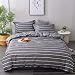 M&Meagle Lightweight Microfiber Duvet Cover Gray,Stripe Print Pattern Bedding Sets,Zipper & Tie for Women & Men's Bedroom - Queen Size(3Pcs,1 Duvet Cover 2 Pillowcases)