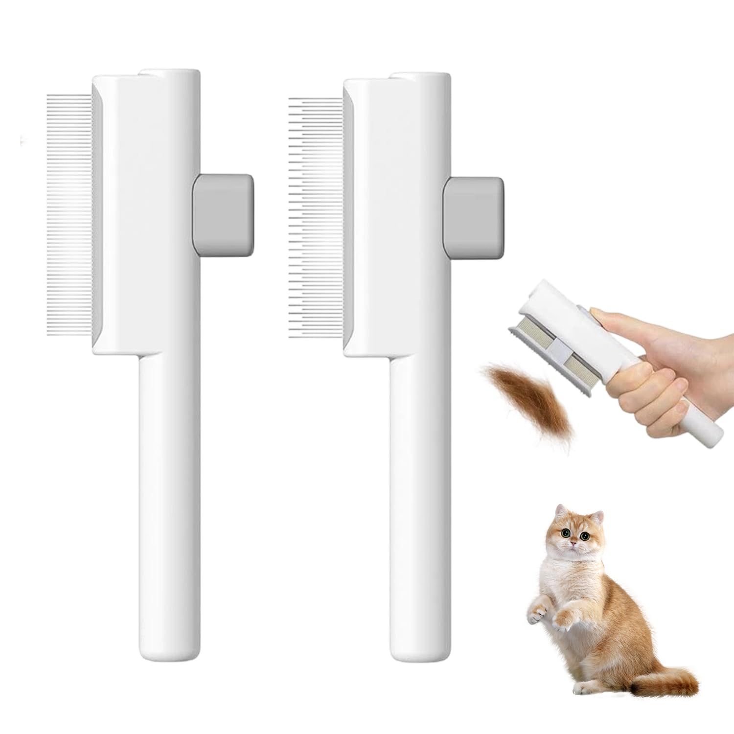 Cat Brush, Dog Brush for Grooming, 2PCS Nit Comb, Flea Comb for Cats, Self Cleaning Pet Slicker Brushes, Pet Brushes for Indoor Long or Short Haired Cats Dogs, Long Short Tooth Combs, Easy to Clean