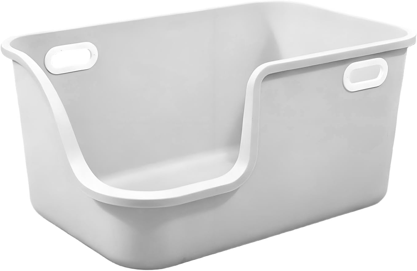 SpaceTime Extra Large Cat Litter Box with High Sides,Jumbo Low Entry Kitty Litter Pan with Portable Handles,XL Multi Cat Boxes for Indoor Kittens,Senior & Big Cats,Anti-Splashing,Easy to Clean (Grey)