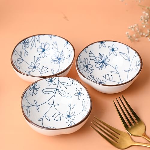 Image of MARKET 99 Ceramic White Katori Bowl Set of 3 (100ml) | Small Chutney & Dip Bowls for Sauces, Pickles & Condiments | Mini Serving Bowls Set for Dining Table | Dessert & Snack Bowls