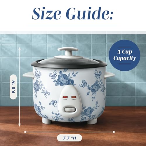 Image of COOK WITH COLOR 6 Cup Rice Cooker 300W - Effortless Cooking and Perfectly, Cooks 3 Cups of Raw Rice for 6 Cups of Cooked Rice, Floral Blue