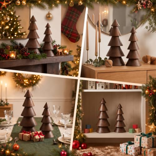 Yerliker 2 Pcs Wood Christmas Tree, Christmas Tabletop Trees Decoration - Image 5