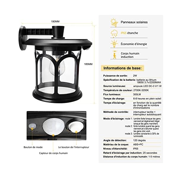 GEYUEYA Home Solarlampen für Außen, Garten Deko Wandleuchte Aussen 3 Modi LED Solarleuchten für Außen Wasserdichte Zaun… – Bild 7