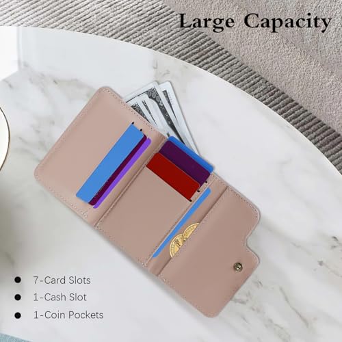 Andiker Small Wallet, Trifold Women Wallets with 1 Cash Compartment and 7 Card Slots, Floral Pattern Ladies Wallet for Women4