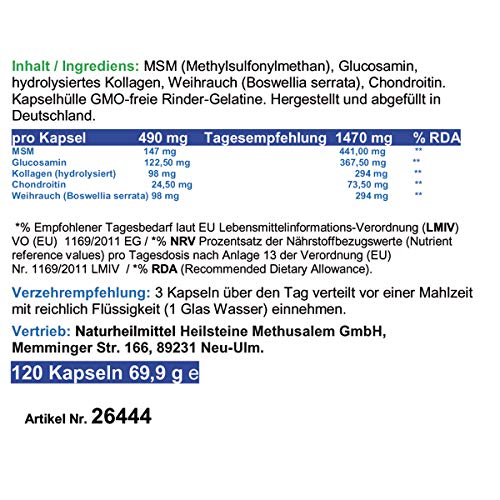 Knorpelaufbau KNORPEL & GELENKE Komplex 120 Kapseln - ArthroWell TOP-5 Gelenkbausteine Gelenkkapseln mit Glucosamin, Chondroitin, MSM, Kollagen, Weihrauch. OHNE ZUSATZSTOFFE 26444-120