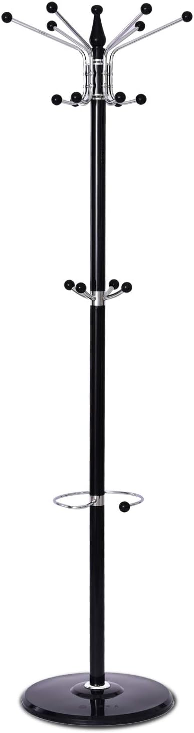 Hododou Hat Coat Stand, 15 Hooks Heavy Duty Rotating Coat Stand Hanger Hall Umbrella Holder Hooks Office Entryway 175cm x 38cm x 38cm (Black)