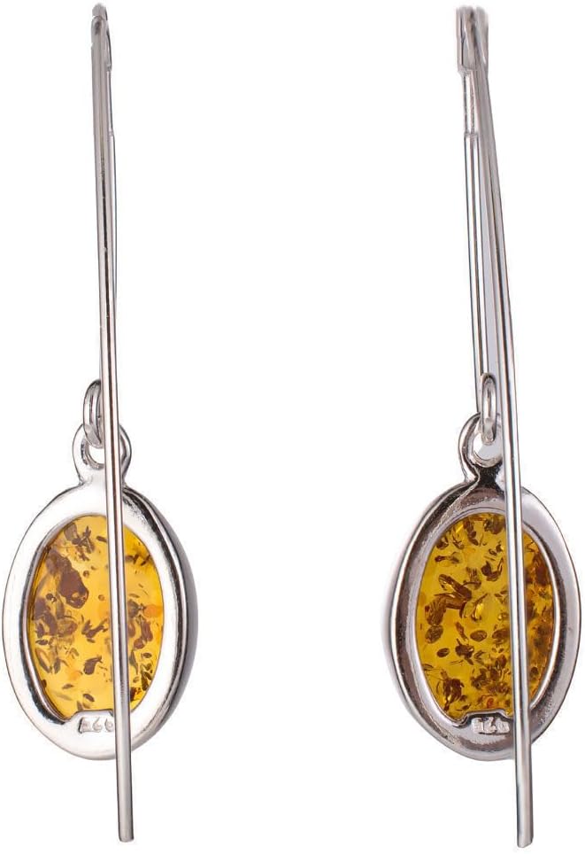 Amber Earrings - Baltic Honey Amber Long Hook Earrings - Sterling Silver Jewelry Collection