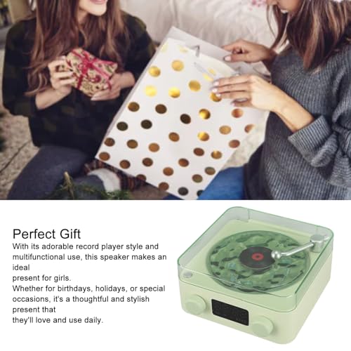 Image of Bluetooth Speaker, Turntable Design with Water Wave Light and Clock, Green | ABS housing, radio, memory card up to 64GB, audio input, battery level display, 1500mAh battery, charging cable