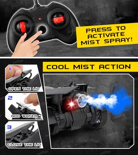 Image of Zest 4 Toyz Remote Control Car Toy for Kids | Mist Spray Effect Drift RC Car | Remote Range 10+ft | Rechargeable RC Car including Figurine | Type-C USB | Flashing Lights | Birthday Gift for Boys Girls