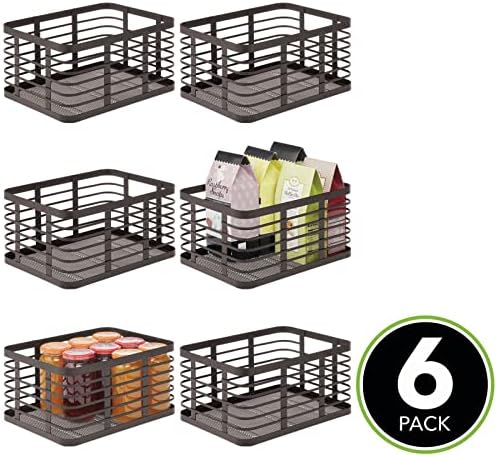 mDesign Farmhouse Wire Storage Basket  Wire Basket for Storing Diverse Items  Metal Basket for Kitchen, Bedroom, Bathroom  Set of 6  Bronze