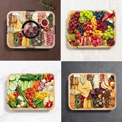 Tabla de cortar rectangular de bambú con tapa y compartimentos miniatura 5
