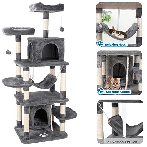 67" Tall Cat Tree, Xl Cat Tower, Multi-Level Pet Play House, Cat Climbing Stand, Activity Center, W/Perches, Scratching Posts, Hammock, Condo, Ball, Anti-Toppling Device, For Indoor Large Cat, Kitty #TOP2
