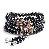 Tiger Eye Crystal Gemstone Bracelet Tibetan Buddhist Buddha Meditation 108 Obsidian Prayer Bead Bracelet