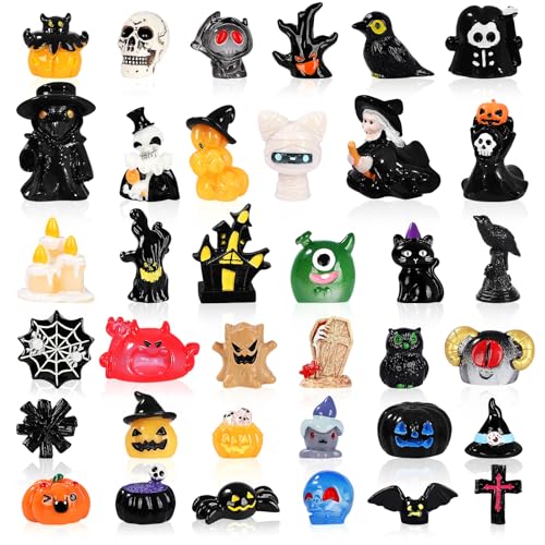 EKisemio 36PCS Halloween Resin Figurines Set - Bulk Mini Pumpkin Ghost & Animal Decor for Spooky Fairy Gardens Haunted House Displays Party Favors and Outdoor Decorations