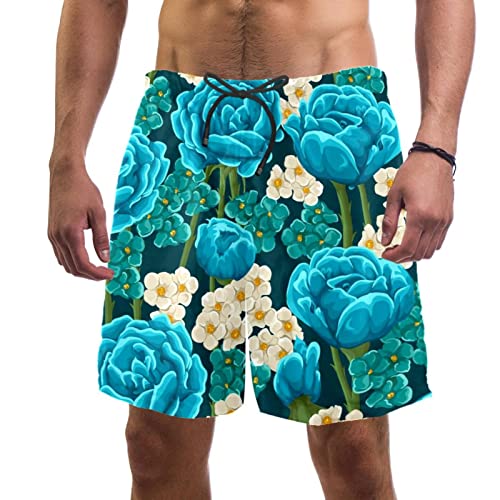Maillots de bain hommes contre les irritations short de plage imprimé bleu floral