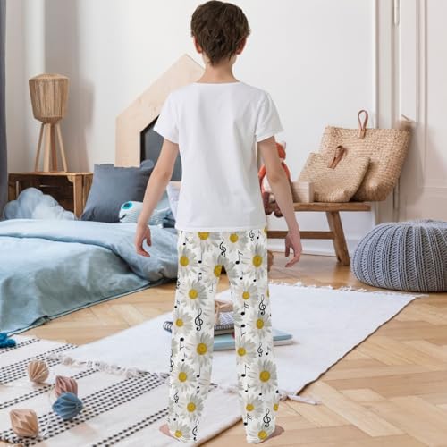 Boy's Pants Music Note Daisy White Jogger Pants Elastic Waist Long Bottoms Trousers with Pockets 6-14 Y3