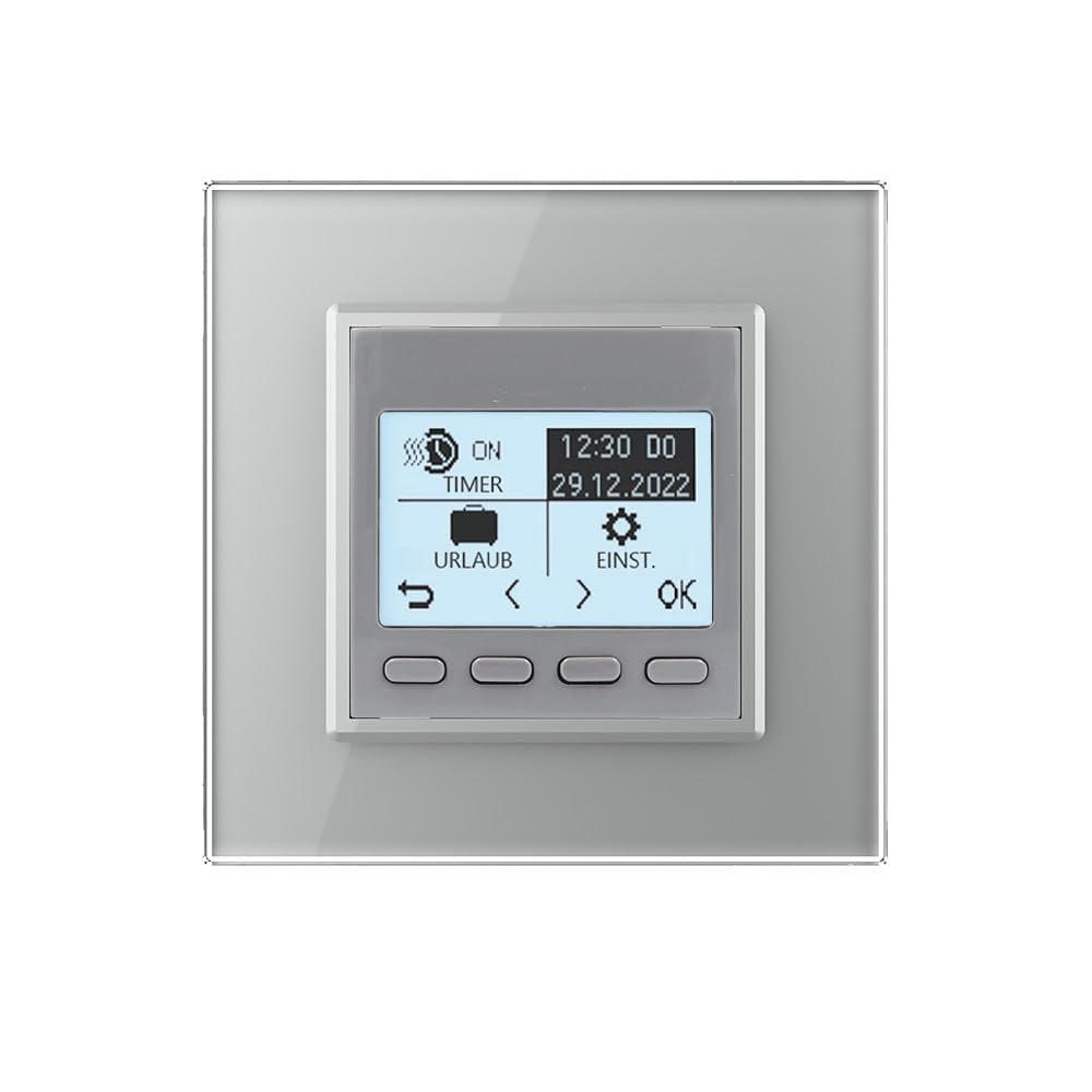 Livolo Digitales Raumthermostat für Fußbodenheizung mit Glasrahmen in Grau, Programmierbar, inkl. Bodenfühler, Heiz- und Kühlfunktion, Energieverbrauchsstatistik, Kindersicherung, 230V AC, 16A