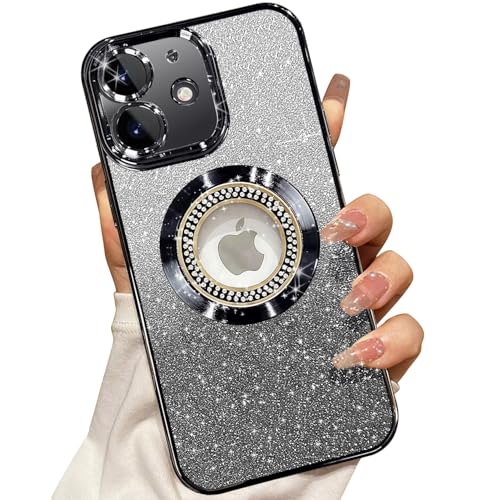 Image of Misscase for iPhone 11 Magnetic Glitter Case Compatible with MagSafe,Full Protection Slim Shockproof Anti-Scratch Case with Camera Lens Protector Logo View Dust-Proof Net for Women Black