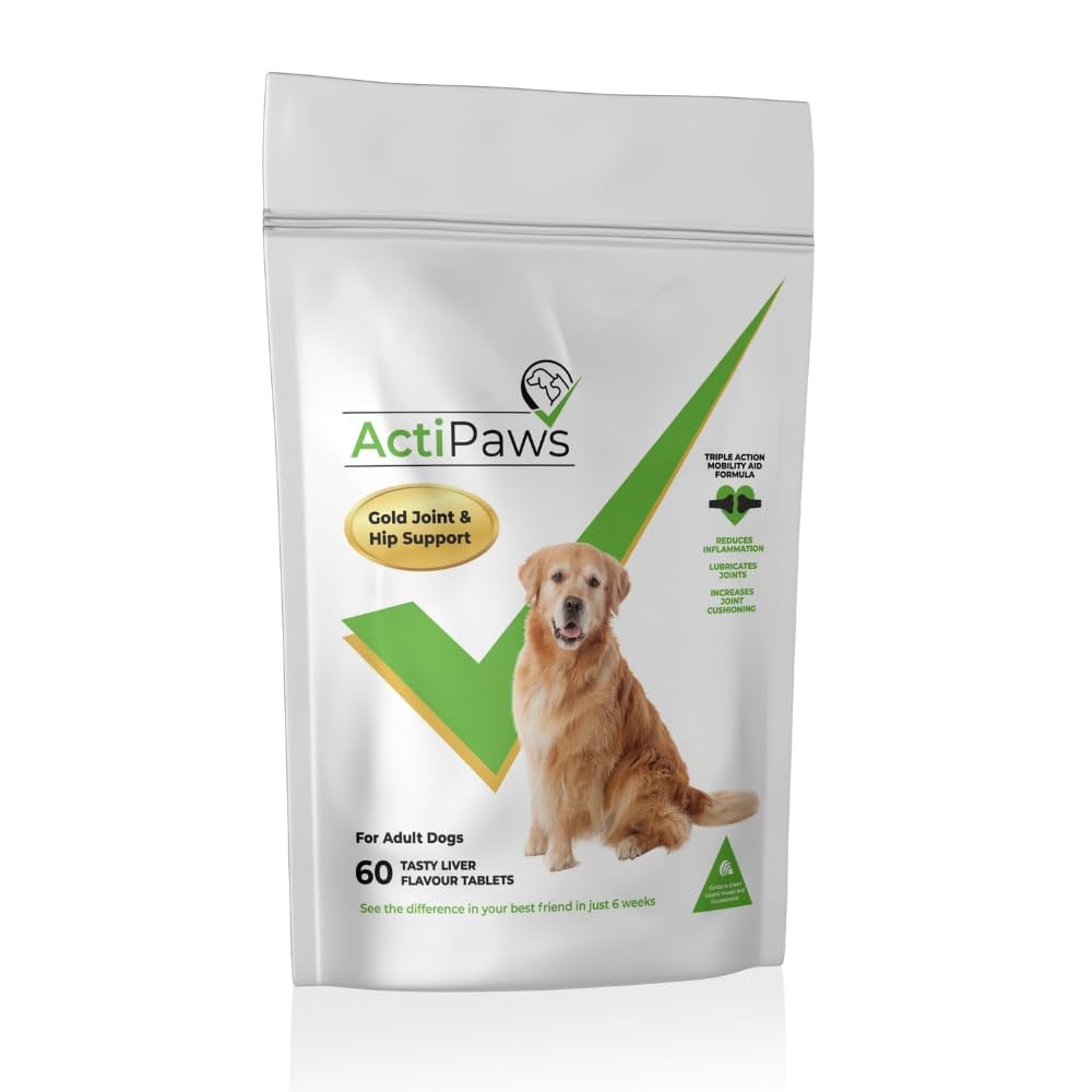 Actipaws Gold - Hip & Joint Supplement for Adult Dogs - with Glucosamine, Chondroitin, Green Lipped Mussel Aged 6 & Up (60 Tablets)
