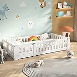 HYNHXBP Cama Infantil 90x190 cm-Montessorimcon Barrera de Seguridad, Color Blanco