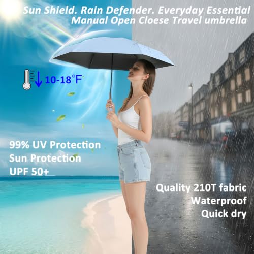 Image of BAODINI Travel Mini Umbrella for Purse with Case-Small Compact UV Umbrella Protection Sun-Lightweight Tiny Pocket Umbrella with Case for Women, Girls