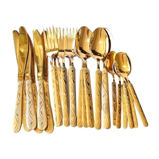 Faqueiro de inox de Luxo Talheres dourado cabo egipcio 24pc