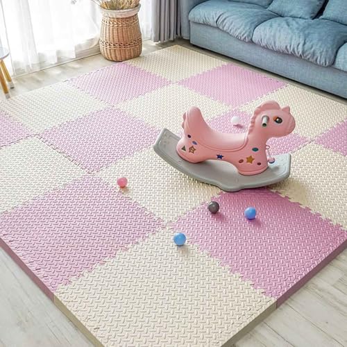 24枚セット フォームプレイマット 厚さ1.2cm高反発フォーム製 フロアパズルタイル 30x30cm 連結式 カーペットジム・家庭・ガレージ・プールでのワークアウト用(Beige/Pink)