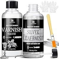 Blattsilber Kleber Set - 200ml Ultra Glänzend Schnell Trocknend, Wasserbasiert mit Anlegemilch für Blattsilber & Schutzlack, Giftfrei Wasserdicht für Versilberung, Basteln, Kunsthandwerk (Silber)