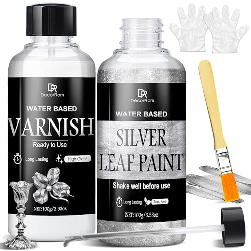 Kit de Pintura de Hoja de Plata Líquida 200ml - Pintura Metálica Ultra Brillante de Secado Rápido, Acabado de Alto Brillo con Barniz, No Tóxica, Impermeable para Manualidades, Resina, Muebles, Mader